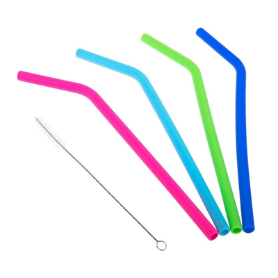 Silicone Bent Drinking Straw w/brush - 4pk