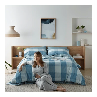 Staydry Waterproof Quilt Cover Set - Blue Check