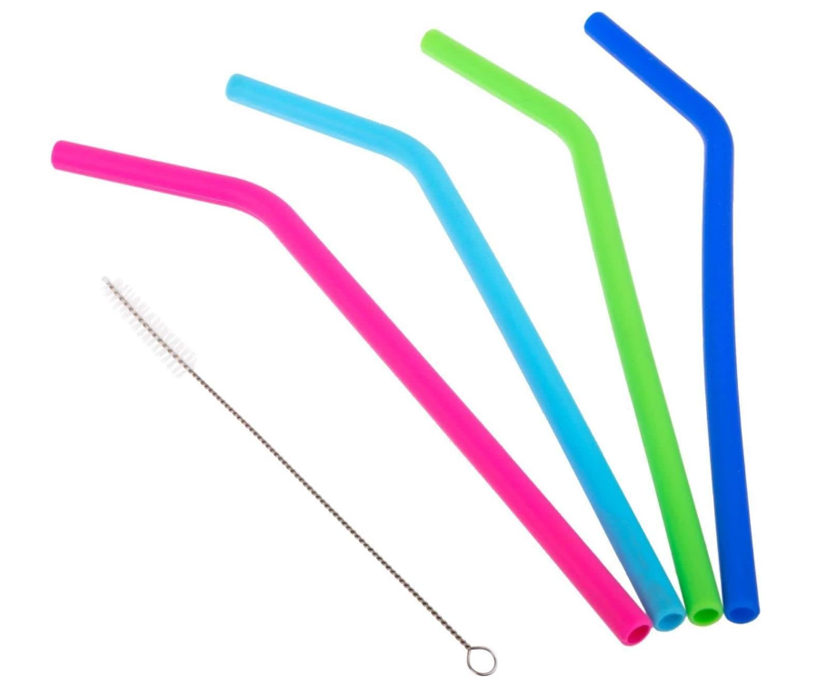 Silicone Bent Drinking Straw w/brush - 4pk