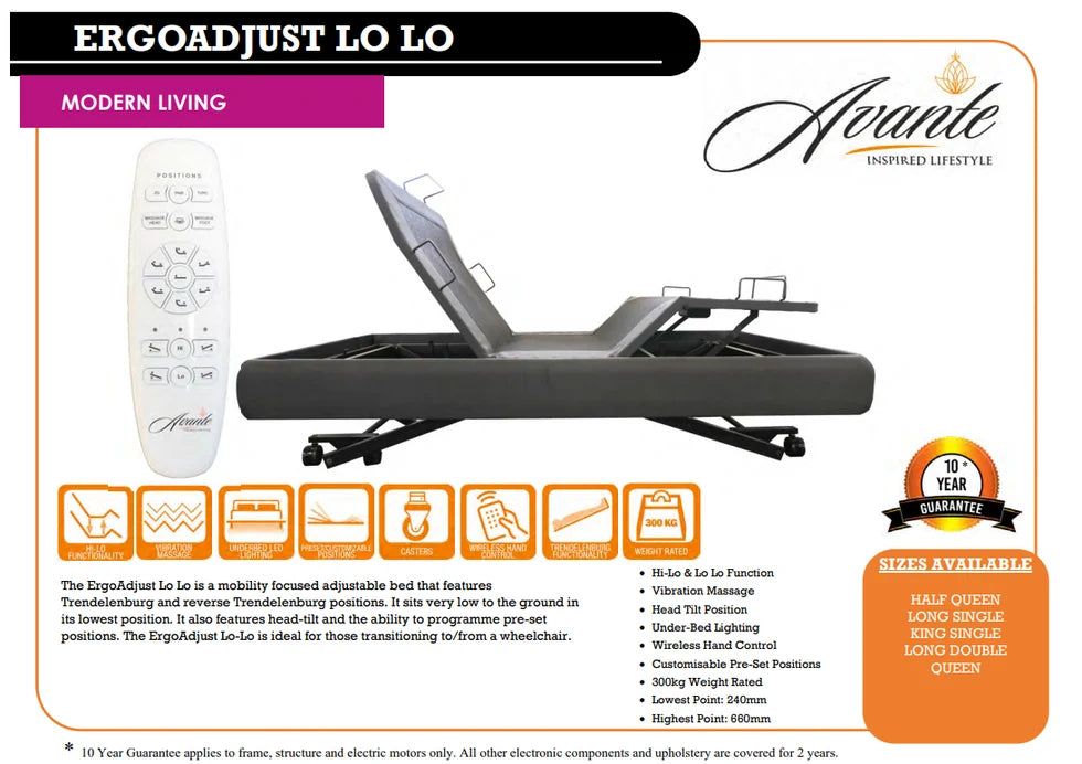 ErgoAdjust Lo Lo Bed, Pewter