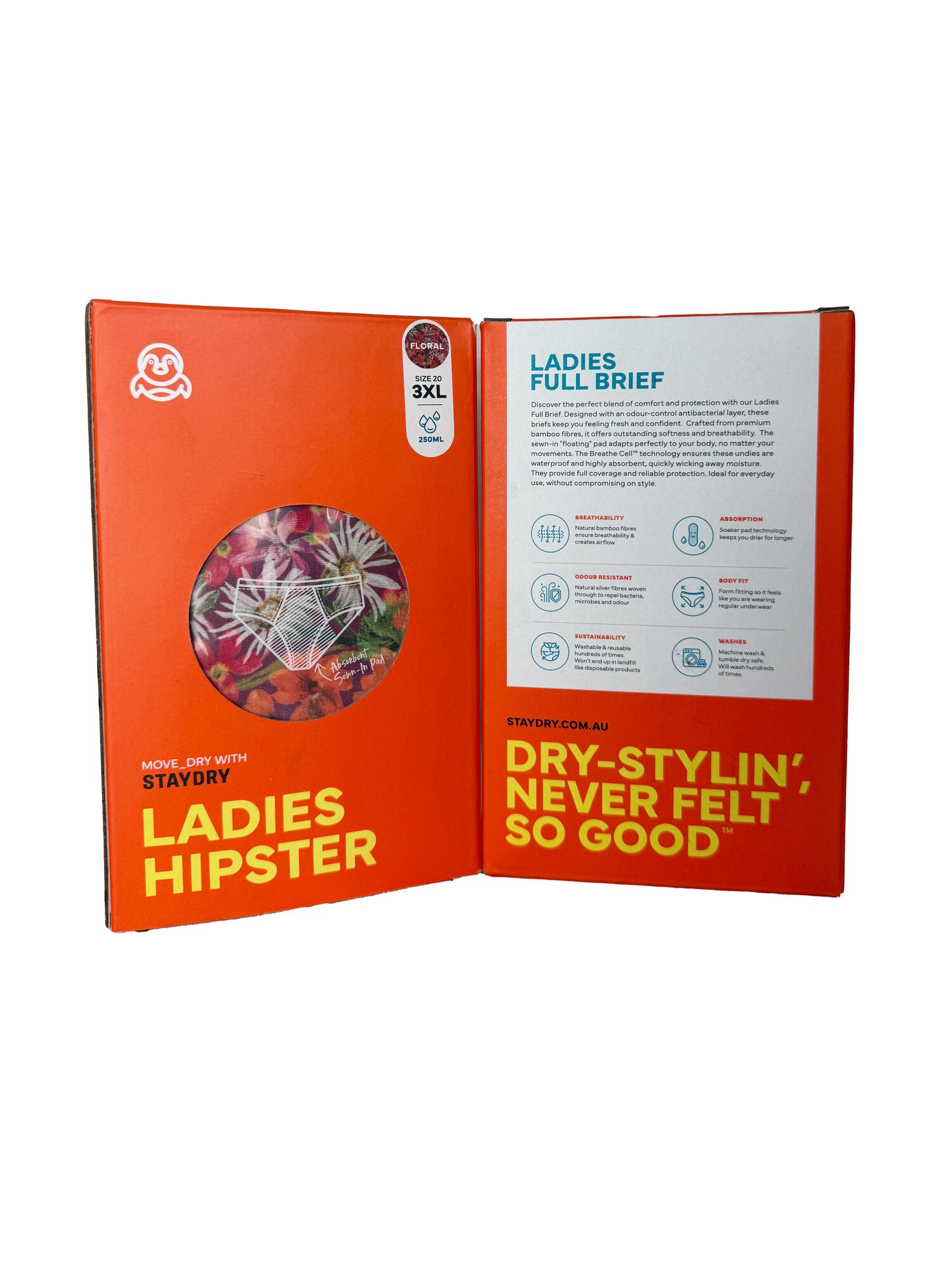 Staydry Ladies Bikini Brief 250ml - Floral - 22/4XL